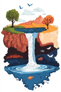 梦幻瀑布景观插画