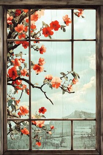 窗外繁花景 远山入画来