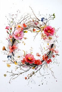 手绘多彩花卉编织花环