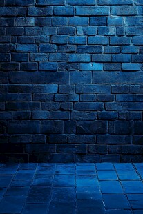 蓝色砖墙地面背景图