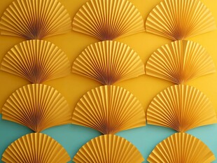黄色折扇排列创意画面