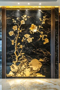 奢华黑金花卉背景墙装饰