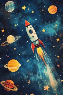 火箭遨游梦幻星空世界