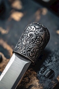雕花精致的匕首刀柄特写
