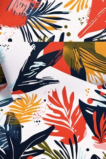 热带植物风几何图案印花