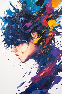 泼墨风格动漫人物侧脸