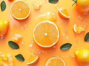 橙色水果与冰叶清新画面