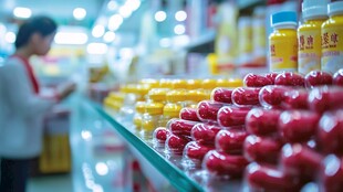 超市货架上琳琅满目的商品