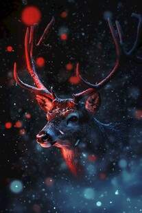 梦幻红鹿角的神秘夜中鹿