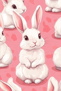 可爱白兔于粉色爱心背景中