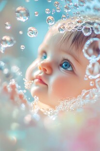 萌娃戏水泡 眼眸绽纯真
