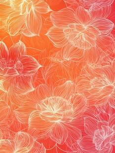 橙红色花卉线条图案背景