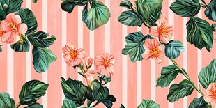 粉色条纹背景的花卉图案