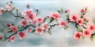梦幻粉色桃花枝装饰画