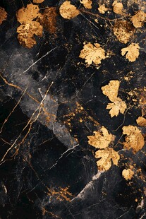 黑金大理石上的金色落叶