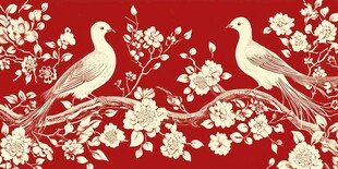 红底花鸟图纹精美装饰