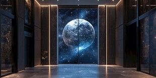 科幻风大厅的璀璨月球壁画