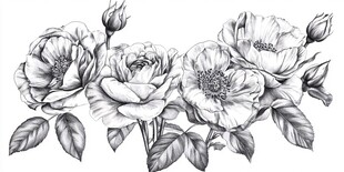 黑白手绘玫瑰花图案