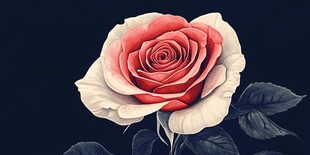 单枝粉白渐变玫瑰插画