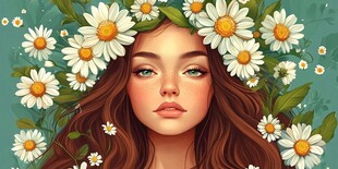 雏菊环绕的美丽少女