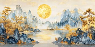 金秋山水间 明月映山河