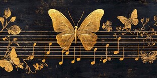 金色蝴蝶与音符艺术画面