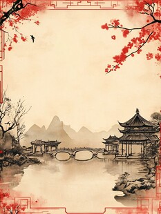 中式古典山水楼阁意境图