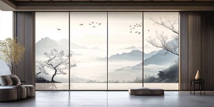 中式山水风客厅移门设计