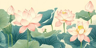 夏日盛开的清新荷花图