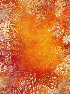 橙红色花卉纹理背景图