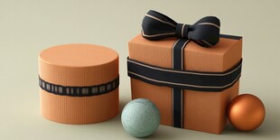 橙色礼盒与圆球装饰摆件