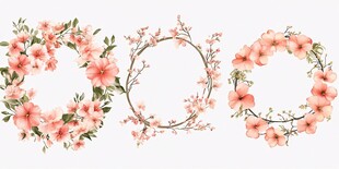 三朵粉色花卉环形装饰图案