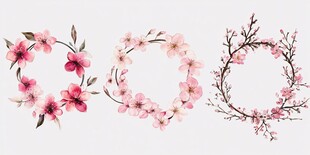 手绘粉色花卉环形装饰图案