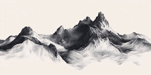 黑白水墨风壮丽山脉景观