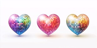 彩色像素爱心三枚展示