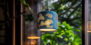 中式蓝底云纹吊灯特写