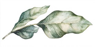 水彩绘就的两片清新绿叶