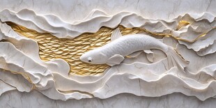 金白相间鲤鱼浮雕艺术