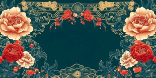 中式繁花边框背景图