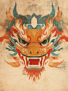 传统龙首图腾古风插画