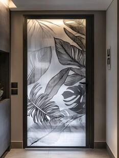 艺术玻璃门 黑白叶纹美学