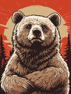 森林中抱臂而立的威严棕熊