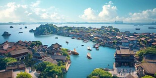 古风水乡湖畔景致如画