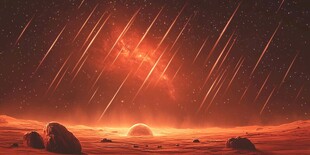 火星流星雨下的红色星球