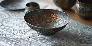 古雅纹饰金属碗精美展示