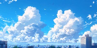 梦幻城市上空的蓝天白云