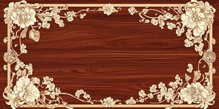 木纹底金色花卉边框图案