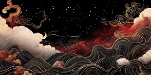 中式奇幻云海星空祥瑞图