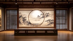 中式雅室 山水壁画展古韵