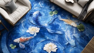 客厅中精美锦鲤莲花地毯